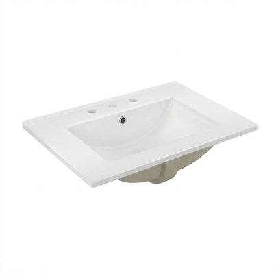 Plateau de meuble-lavabo en céramique 30 po avec lavabo rectangulaire intégré à 3 trous, blanc