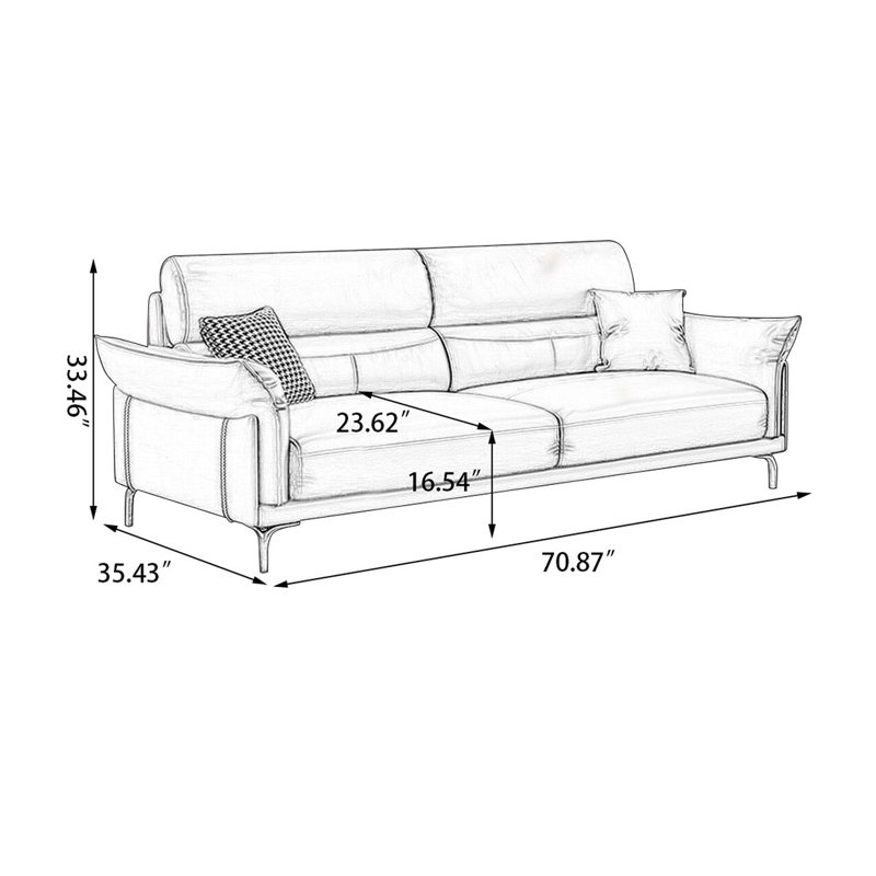 Causeuse coussin en cuir véritable café clair, H 33,46 po x l 70,87 po x P 35,43 po, Café clair