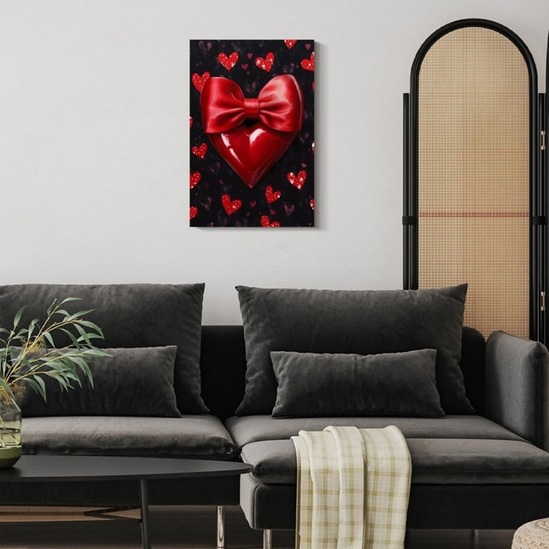 Impression sur toile «Bold Glam Red Bow Heart» - Urban Studio, 36 * 24 pouces (90 * 60 * 2cm)