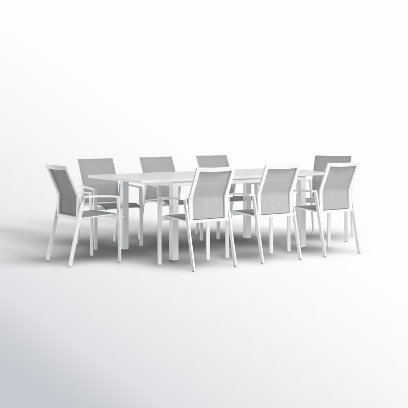 Ensemble de salle à manger de jardin Calliana avec table de salle à manger extensible et chaises empilables entièrement assemblées