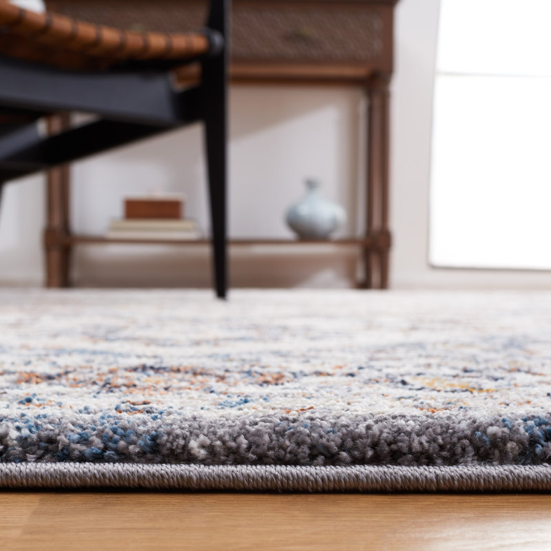 Tapis oriental en polypropylène tissé à la machine Gumm - bleu clair / blanc, Rectangle 5 pi 5 po x 7 pi 7 po