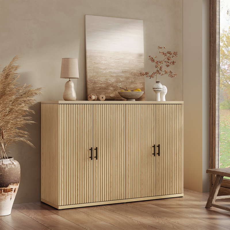 Buffet à panneaux cannelés de style moderne minimaliste de 47,3 po de largeur, Brun