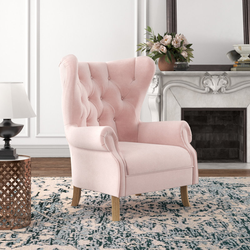 Calcott Velvet Wingback Chair, Blush Pink Velvet