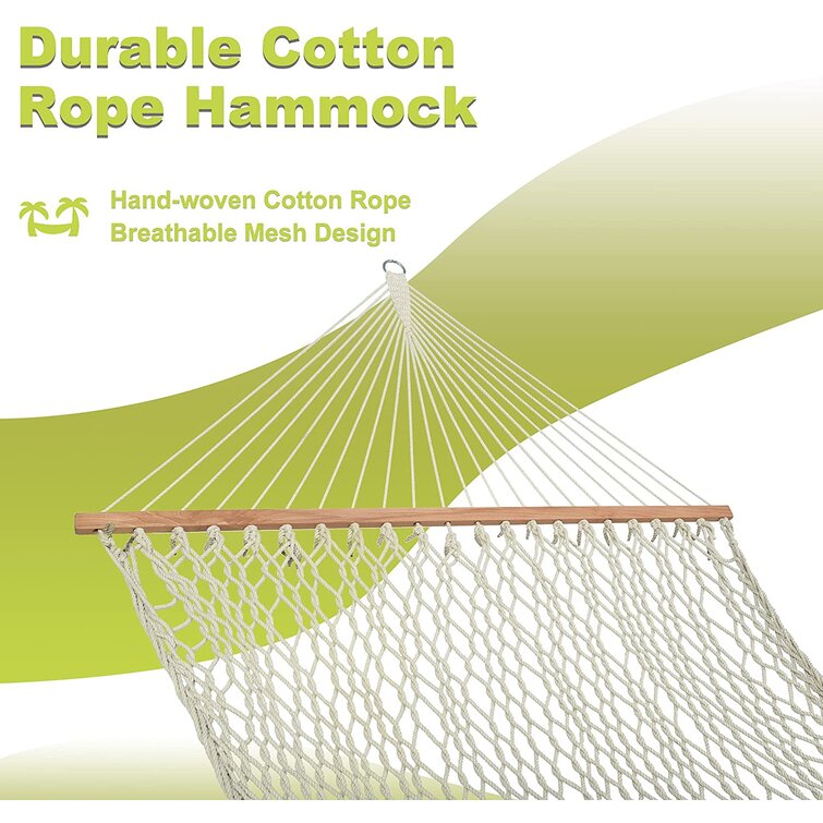 Lazy Daze Hammocks Cotton Rope Double Hammock with Wood Spreader, Chains and Hooks, for Two Person, 450 Pounds Capacity, Natural Dakota Fields
