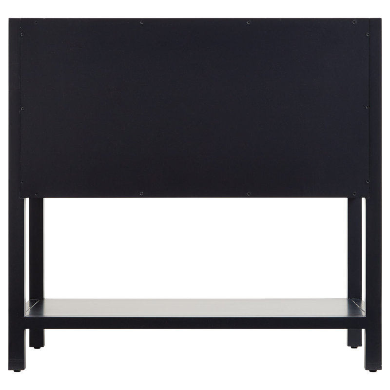 36" Robertson Single Bathroom Vanity Set with Oval Undermount Sink, 8" Widespread, Feathered White Quartz, Midnight Navy Blue