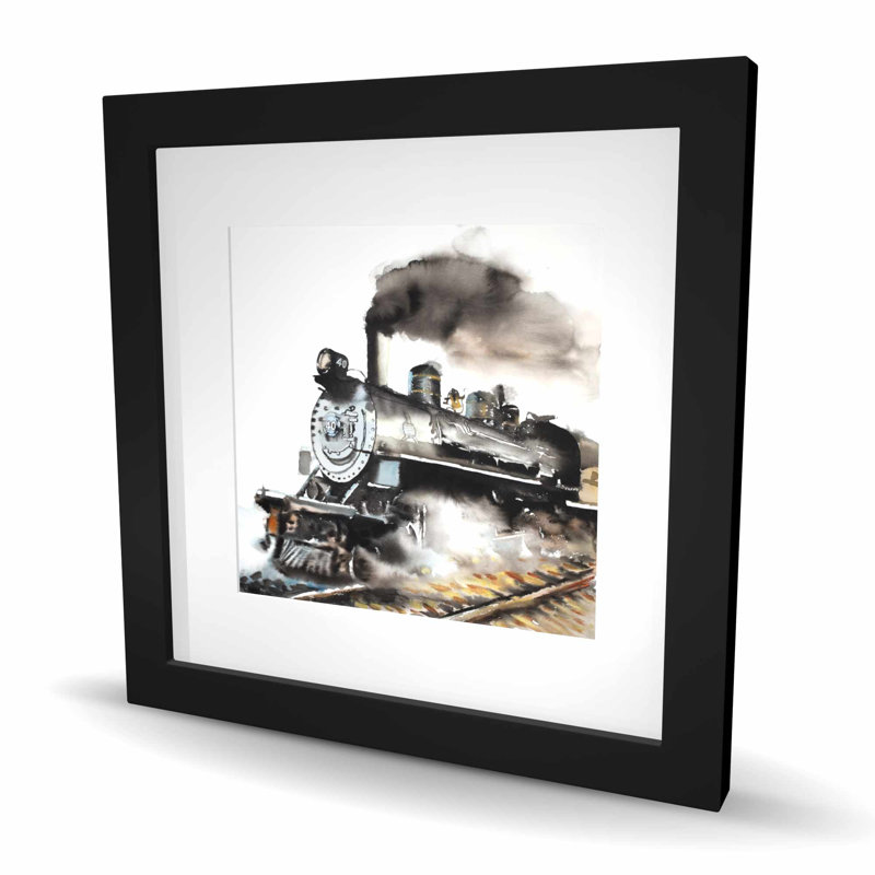 Reproduction matelassée rétro avec train à vapeur | Décoration intérieure, H 16 po x l 16 po, Noir