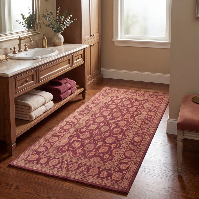 Tapis Fjord2 traditionnel à motif floral intégral bordeaux, cuivre, vert, crème et rose, lavable à la machine, antidérapant, à poils courts, pour l'intérieur et l'extérieur, adapté aux animaux domestiques, idéal pour le salon, la chambre, la salle à manger, l'entrée, le couloir ou le bureau.