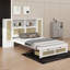 Lit simple en bois avec casiers de rangement doubles, tiroir et tablette de tête de lit-1092501591