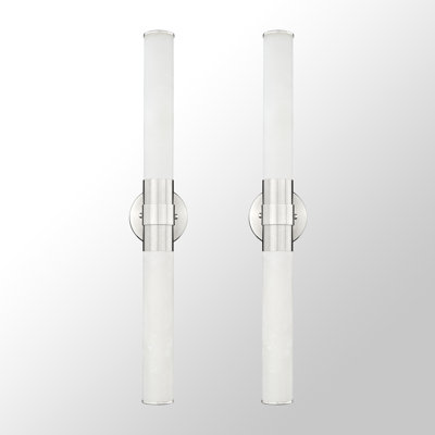 2-Light Natural Spanish Marble Wall Mounted Sconce With Alabaster Shade(Set Of 2)