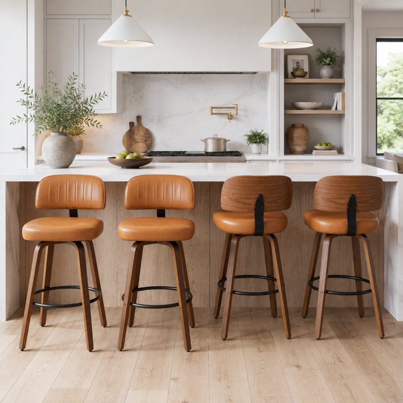 Tabouret de bar Oundle Mid-Century, Brown, Bar Stool (30" Seat Height)