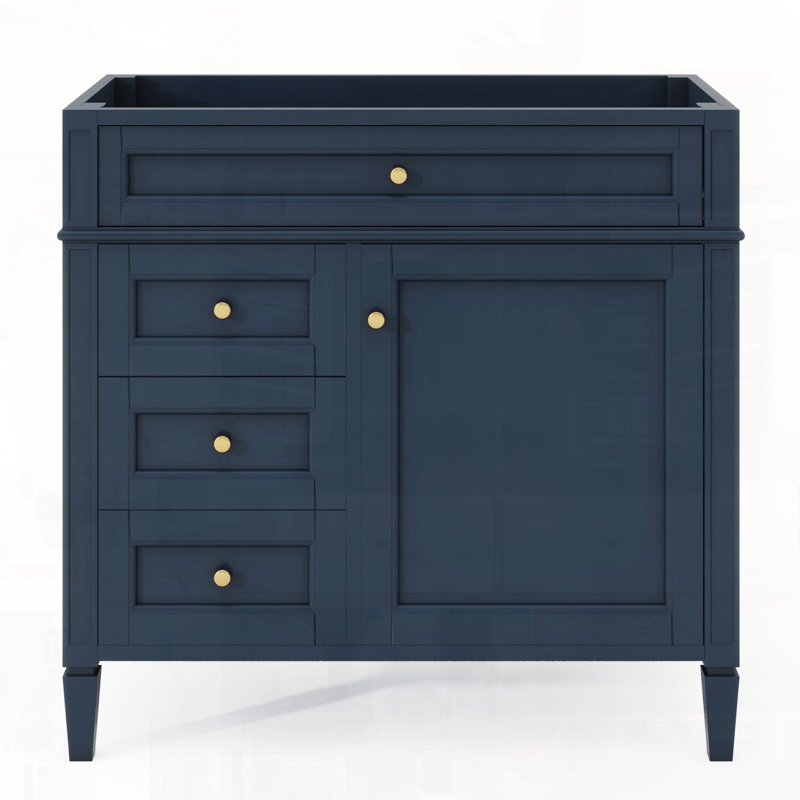 Armoire de rangement moderne en bois massif avec plusieurs tiroirs, Bleu, Doré
