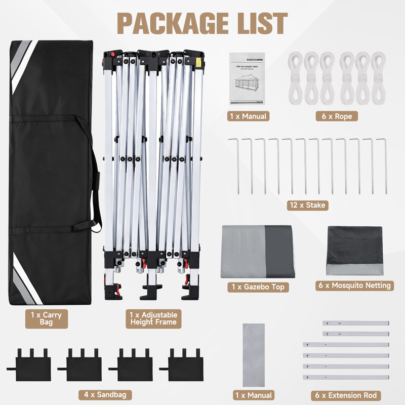 Tentes à auvent facile à installer avec moustiquaire HOTEEL 10x20, Blanc