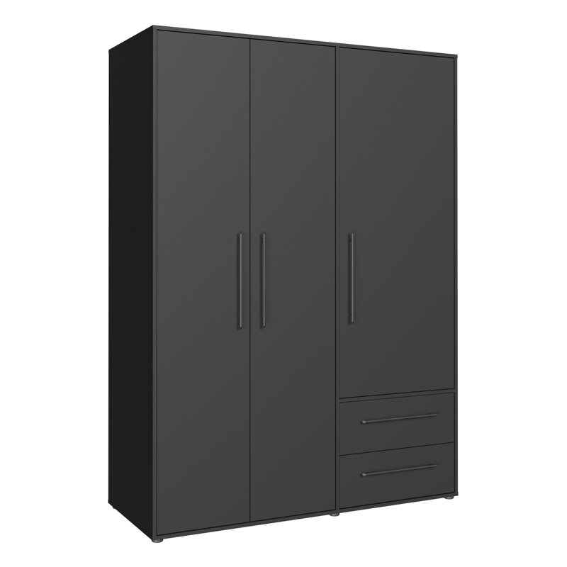Mijah 3 Door Manufactured Wood Wardrobe, Matte Black