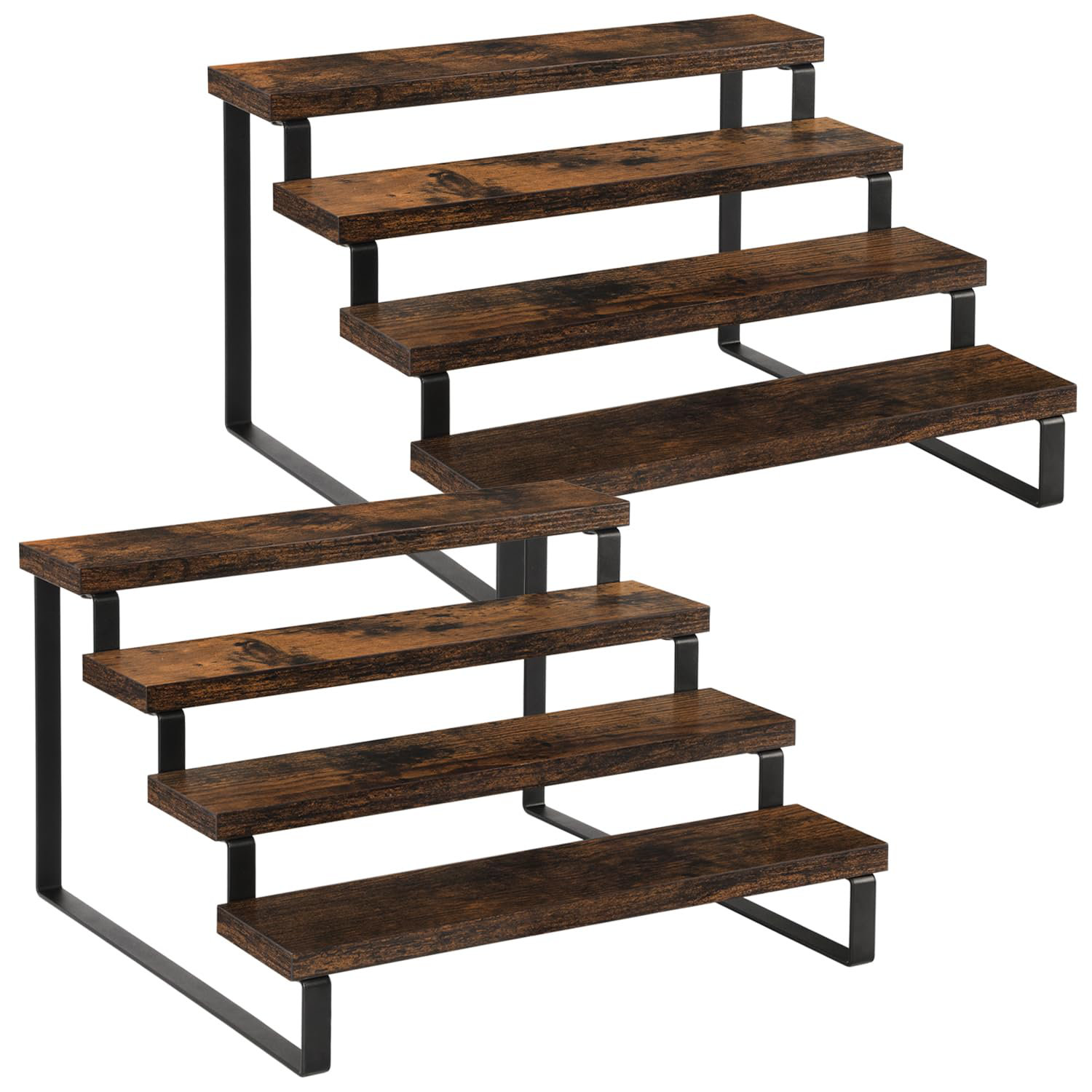 17 Stories 2 Pack 4-Tier Wooden Display Riser Stand, Rustic Organizer ...