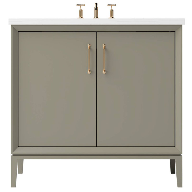 Alexandra Single Bath Vanity, French Olive, 24", Satin Gold