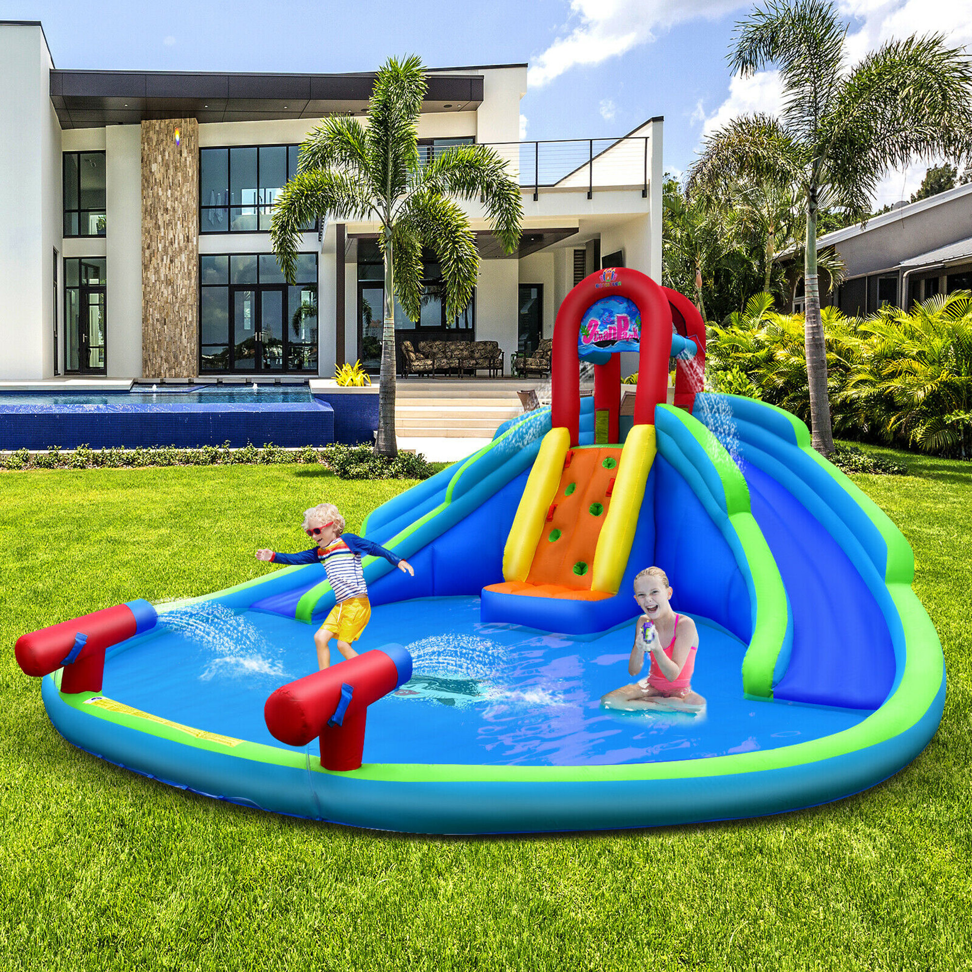 Inflatable Waterslide Bounce House with Upgraded Handrail