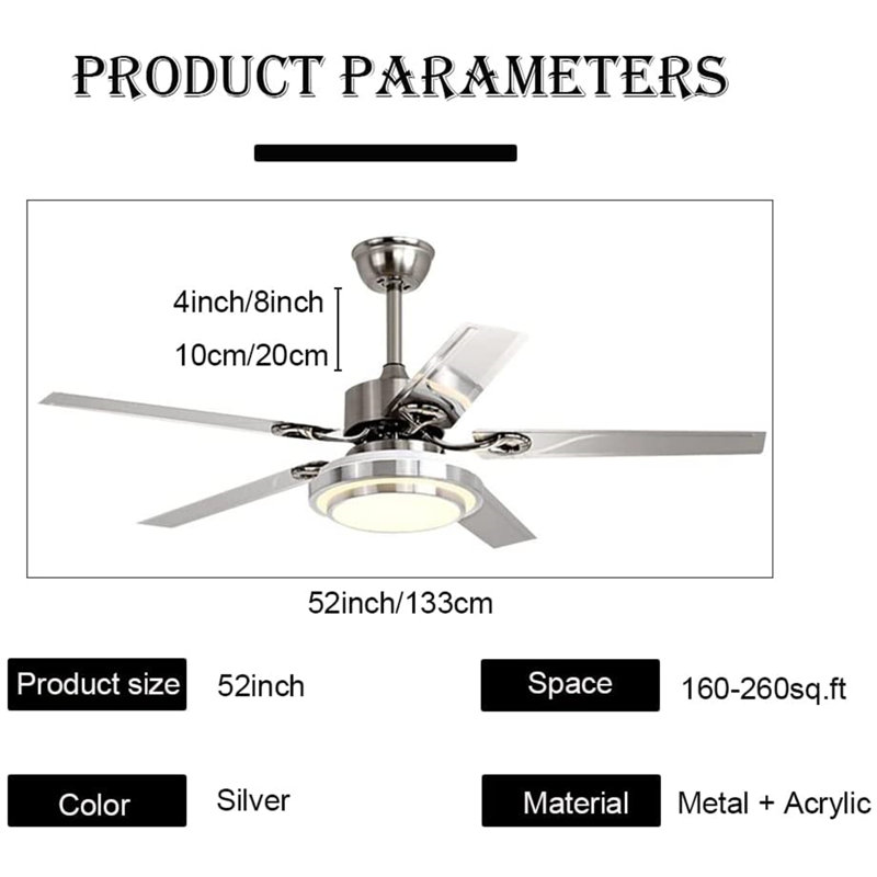 Ventilateur de plafond Antrawn, Gris avec pales argentées