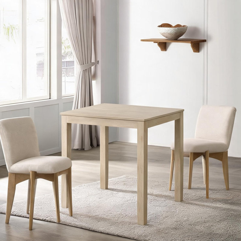Table de salle à manger carrée en bois massif à hauteur de comptoir au fini beige chaud, 4 places, style traditionnel