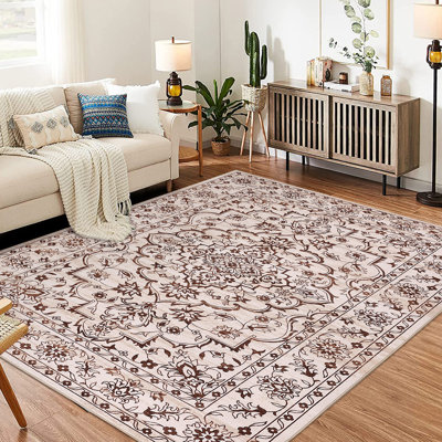 Machine Washable Ultra-Thin Floral Area Rug
