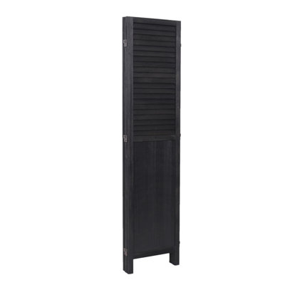 4 Panel Foldable Room Divider, Rustic Wood Window Shutter Style Room Divider