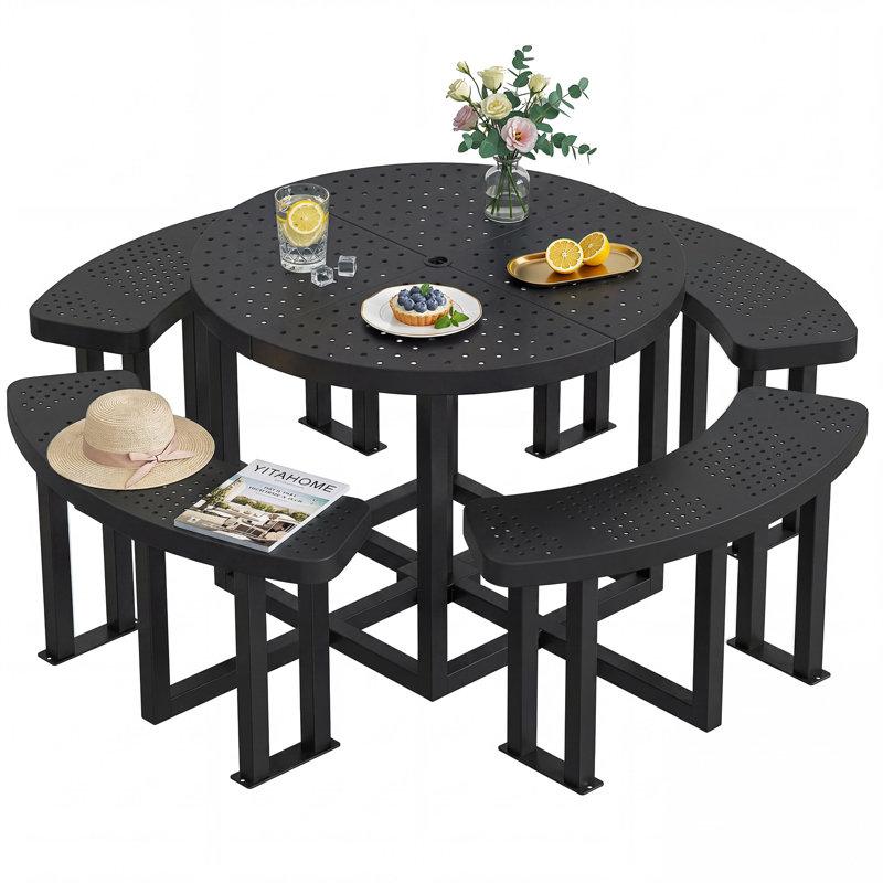 Ensemble repas extérieur pour table de pique-nique en métal, Vert