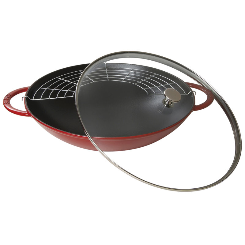 STAUB Cast Iron Non-Stick Wok, Cherry, 37cm