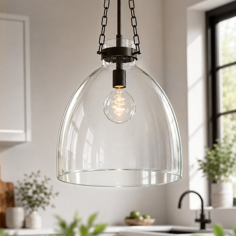 Suspension de cuisine moderne de 35,5 cm (14 pouces) à 1 lumière conique en verre, douille E26