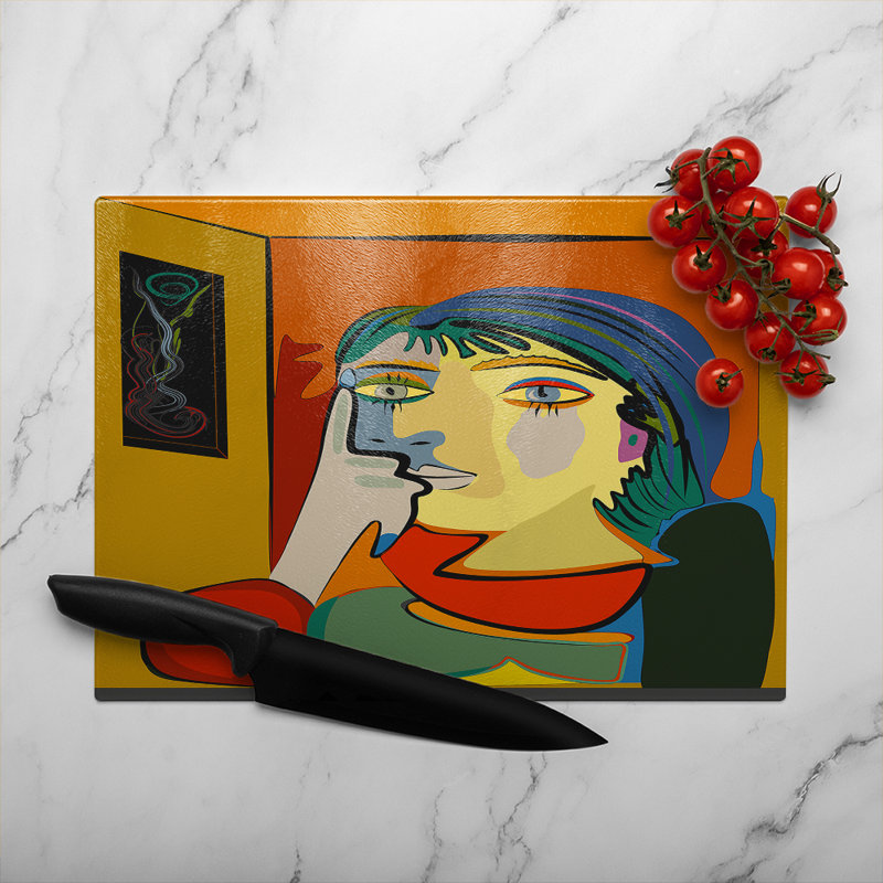 Thinking woman Designer Glass Chopping Board