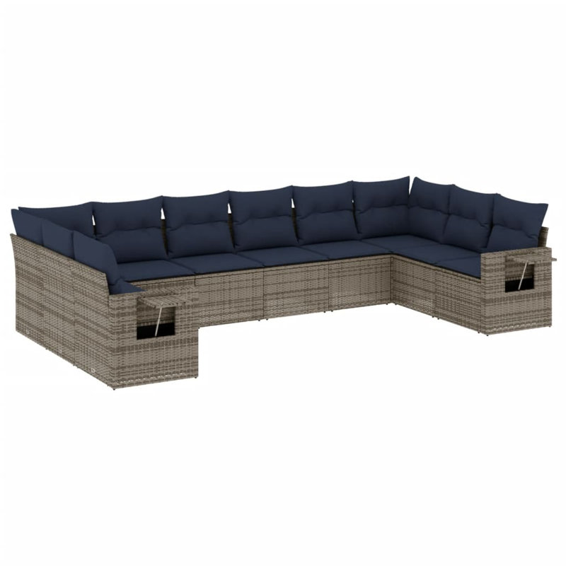 Ensemble de canapé de patio 10 pièces avec coussins en polyester noir Latitude Run®, Gris, Marine