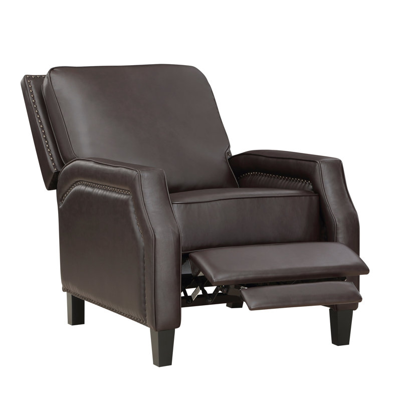 Dark Brown Push Back Reclining Chair, Solid Wood, Foam Padding Seat Wood Frame Seat, Upholstery, Metal Reinforced, Dark Brown