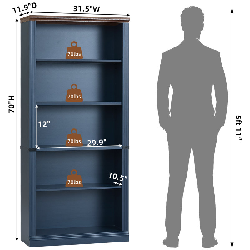 70" Tall Farmhouse Bookshelf Set, Blue