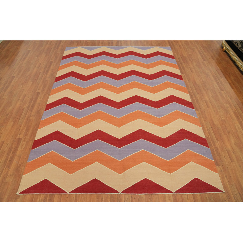 Tapis moderne à motif de chevrons All-Over Kilim 8 x 11
