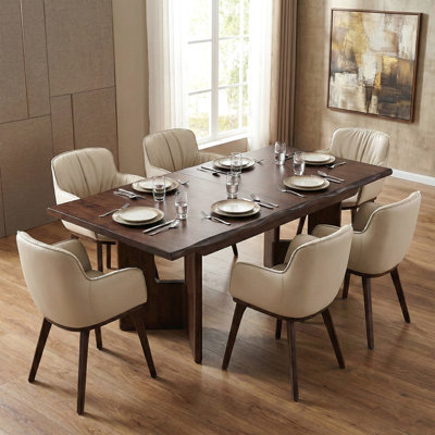 Rozella 7-Piece Solid Wood Extendable Dining Table Set With Arm Chairs
