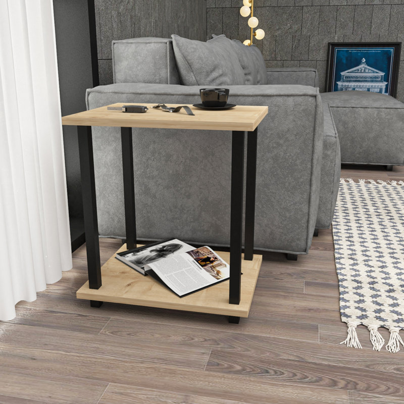 Monowi Square Side End Table, Black, Oak