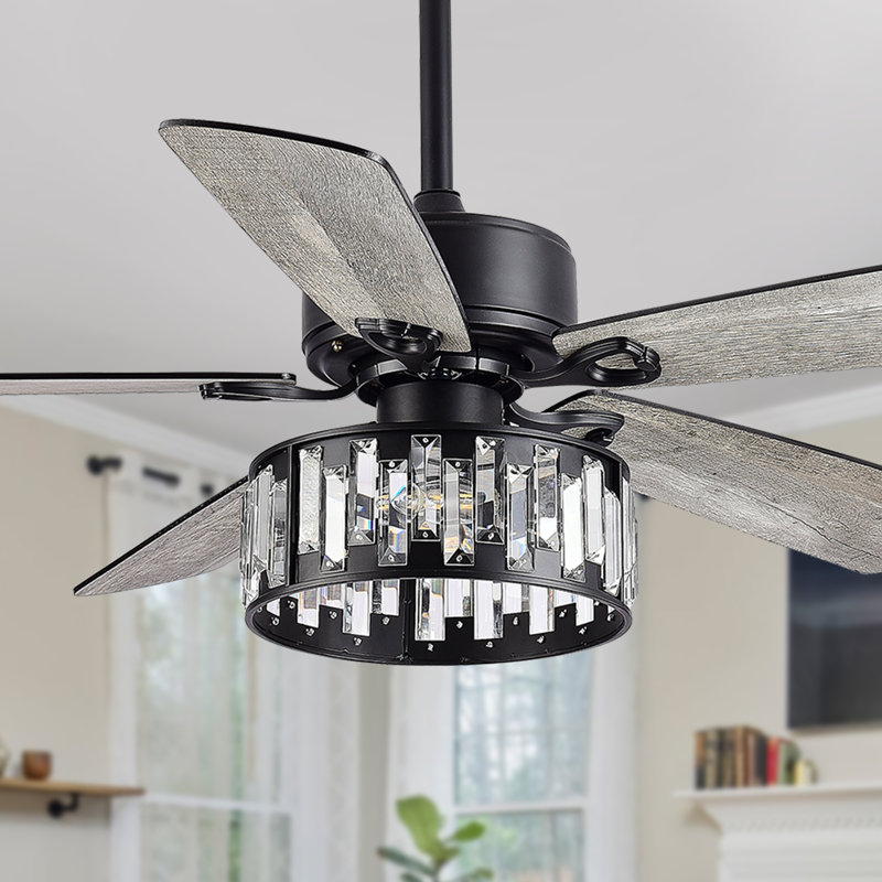 52'' Monson 5-Blade Crystal Indoor Ceiling Fan With Remote Control and Light Kit Included, Black