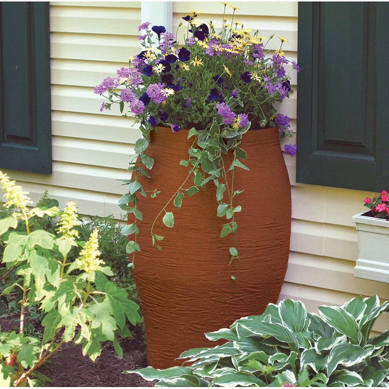 Terracotta 50 Gallon Plastic Rain Barrel with Planter
