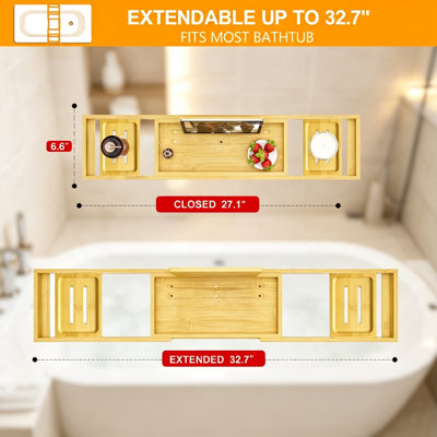 Premium Expandable Bamboo Bathtub Tray Adjustable for Most Tubs