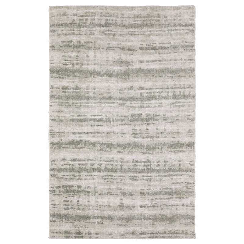 Michalski Textural Distressed Stripe Beige/ Green Hand-made Area Rug, Rectangle 9' x 12'