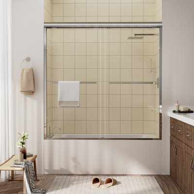 Sliding Framed Shower Door In Matte Black With Clear Glass