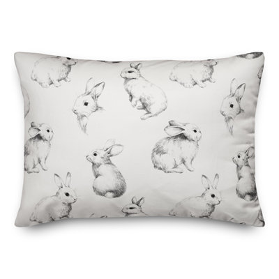  Sketched Bunny Pattern Lumbar Pillow
