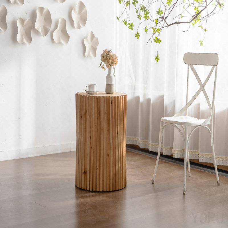Table d'appoint cylindrique rétro - Design en relief à texture verticale - Moderne