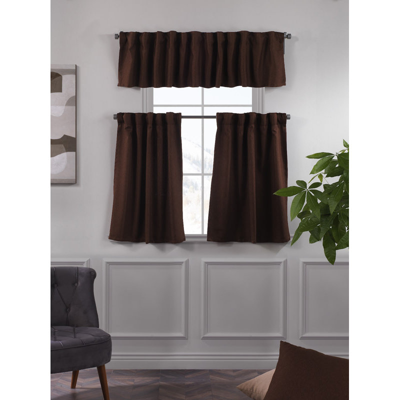 Decorative Kitchen Curtain And Valance,Caffe Curtains And Valance Set, Kitchen Curtains, 24" W x 36" L, Dark Brown