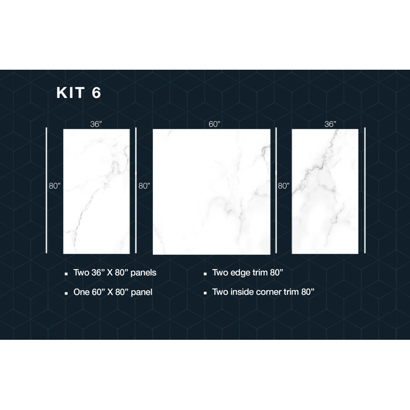 Bordure de panneau de douche en composite à trois parois l 60 po x H 80 po x P 36 po Polymarm - paroi arrière transparente 60 po