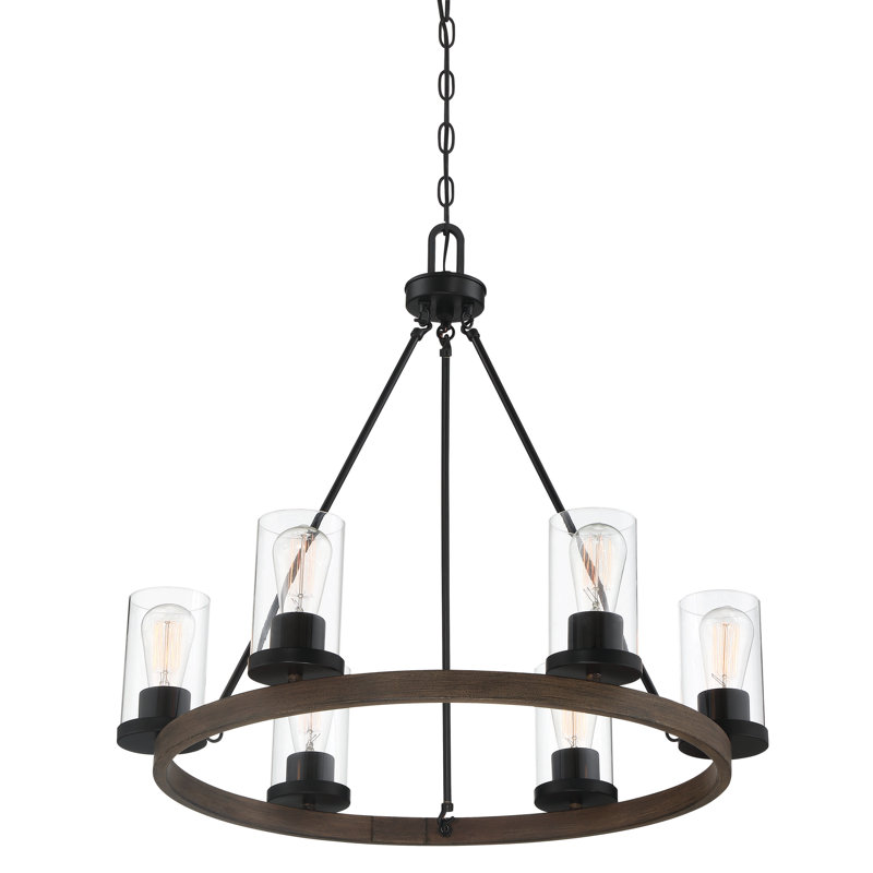 6 - Light Dimmable Wagon Wheel Chandelier, Remington