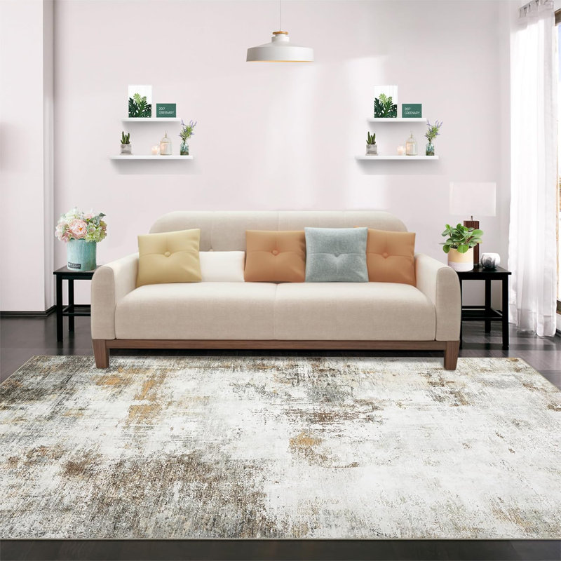 2x6 Washable Runner Rug Modern Abstract Non-Slip Stain-Resistant Indoor Carpet Hallway Low Pile Bedroom Laundry Entrance Blue