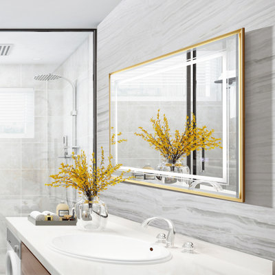 Miroir de salle de bain à DEL biseauté, miroir à DEL de 3000 à 6000K à l'avant et rétro-éclairé pour la salle de bain, 3 couleurs à intensité variable, anti-buée amélioré IP54, miroir mural à plaques suspendues (miroir biseauté)
