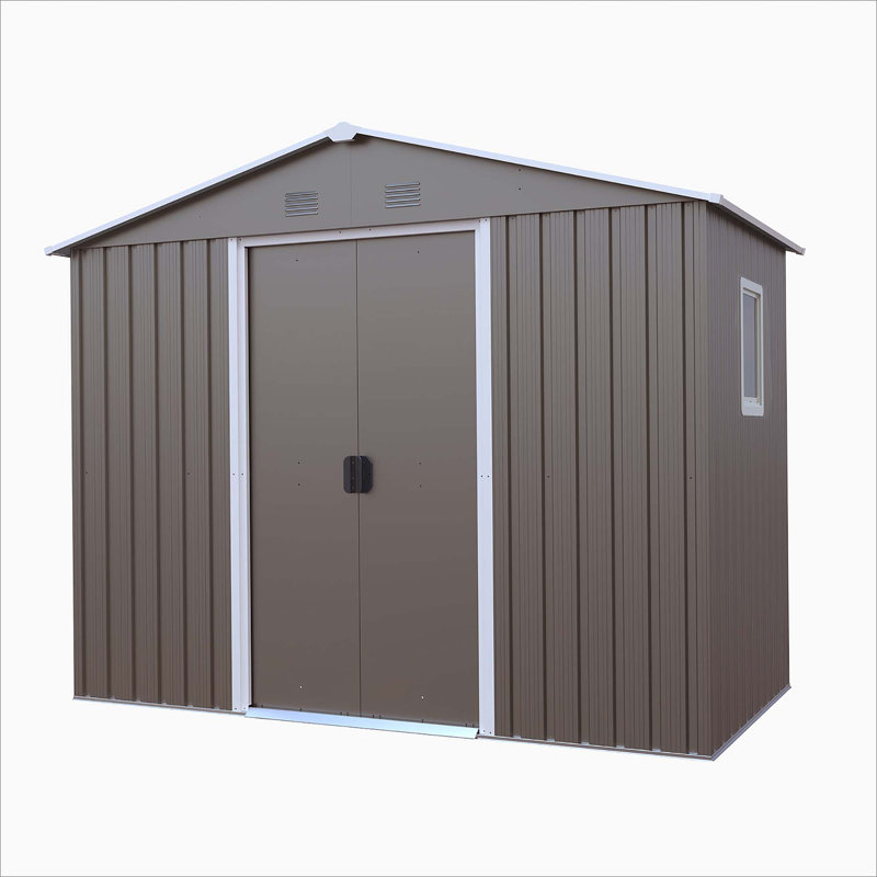 8Ft X 4Ft Outdoor Metal Storage Shed With Window, Gray, 74.89" H x 96.07" W x 48.94" D
