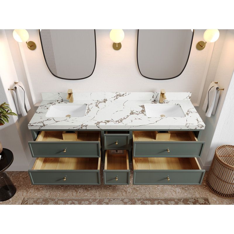 Meuble-lavabo à double cuve flottante l 72 po x P 22 po Roswell, Brun Viola