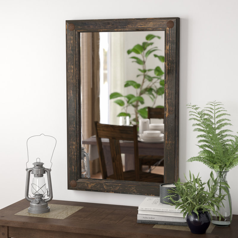 Febus Wood Rectangle Wall Mirror, 24" H x 19" W, Black
