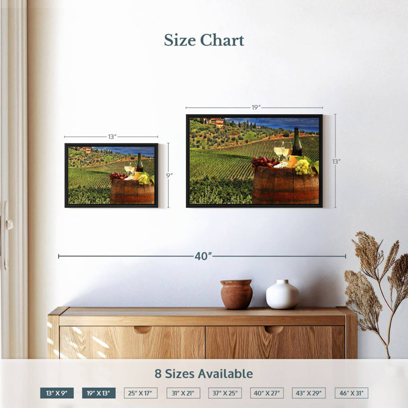 Vin blanc toscan, 19 po x 13 po, Cadre flottant noir